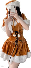 サンタ コスプレ 4点セット ワンピース マント 帽子 サンタクロース コスチューム レディース ブラウン ブラック レッド