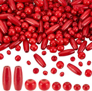 480個 幸運 ウッドビーズ 天然木製ビーズ 赤い木 ラウンド ペンダントビーズ 管状 楕円形 スペーサービーズ 管状ビーズ 収納ボックス付き 鉛フリー 無毒 手芸パーツ 祝福 レース装飾 手作り