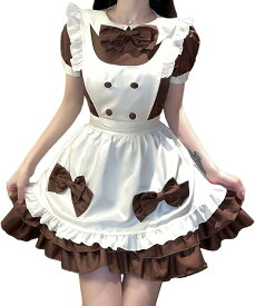 バレンタイン コスプレ ブラウン リボン メイド服 カチューシャ付き チョコレート ドレス