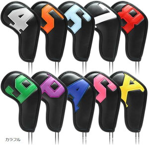 互換品 ゴルフ アイアンカバー ヘッドカバー ウェッジカバー クラブヘッドカバー 10個セット ホワイト カラフル ブラック