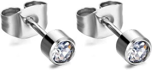 ピアス 一粒ダイヤ 2個入り ファーストピアス 18G つけっぱなし 金属アレルギー対応 ピアッサー シンプル