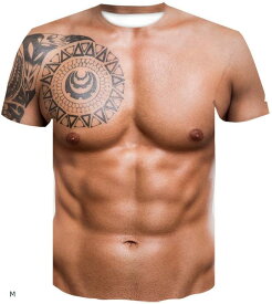 タトゥー おもしろ3DTシャツ 筋肉 ムキムキ マッチョ男 イベント 二次会 XL L M