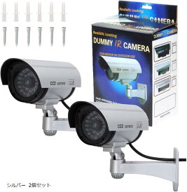 セキュリティダミーカメラ セット LED点滅機能付き シルバー 2個 屋内外対応 防犯監視 防犯カメラ 監視カメラ シルバー 2個セット