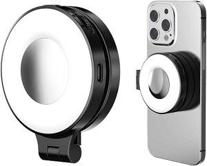 1台2役リングライト MagSafe対応 撮影用ライト マグセーフ 自撮りライトスマホライト USB充電式 48個LED搭載 3色モード 2500〜8500K色温度調節 回転可能
