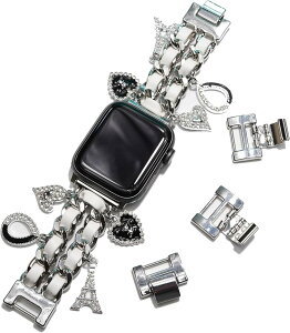 �݊��i/��֕i �`�F�[�� �o���h �`���[���t�� ���烌�U�[ ���^�� �H��s�v Apple Watch �A�b�v���E�H�b�`Series 11/10/9/8/7/6/5/4/SE/Ultra (�V���o�[/�z���C�g, 44mm 45mm 46mm)
