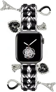 �݊��i/��֕i �`�F�[�� �o���h �`���[���t�� ���烌�U�[ ���^�� �H��s�v Apple Watch �A�b�v���E�H�b�`Series 11/10/9/8/7/6/5/4/SE/Ultra (�V���o�[/�u���b�N, 40mm 41mm 42mm)
