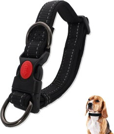 ダブルリング首輪 大型犬 中型犬 外れにくい 柔らかいパッド ダブルロック 丈夫 ナイロン製 M ブラック (ブラック, M)