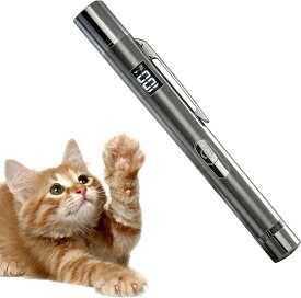 猫おもちゃ LED ライト ポインター USB 充電式 持ち運び便利 複数パターン 目に優しい光 室内ペット用 (銀色)