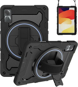 Redmi Pad SE �P�[�X �ϏՌ� �y�����[/360°��]�X�^���h/�n���h�X�g���b�v/�V�����_�[�X�g���b�v �S�ʕی� 11�C���` ����p (�u���b�N)