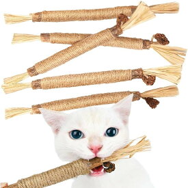 猫 噛むおもちゃ 歯磨き またたびの木 猫歯ぎしり棒 マタタビ 天然木 歯石ケア 口臭ケア 歯磨きおもちゃ (ベージュ, 5本セット)