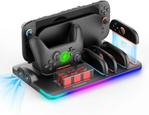 �v�V�I 6 In 1 �r�M���[�d�����[ Switch 2 Pro �W���C�R���p�̗�p�[�d�� �j���e���h�[�X�C�b�`2�p�� 3H�}���[�d�X�^���h �r�M�t�@������ 9���Q�[���J�[�h���[ (Pro + JoyCon �[�d���r�M�����[)