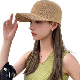 ジーティアモ キャップ 帽子 レディース 麦わら風 ペーパー メッシュ 軽量 UV (キャメル, Free Size)
