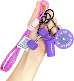 筋トレ バッグ チャーム キーホルダー おもしろ メンズ フィットネス ダンベル バーベル ミニ ブラック レディース 大人 子供 部活 趣味 ジム 運動 (パープル, 5cm x 21cm x 2cm)