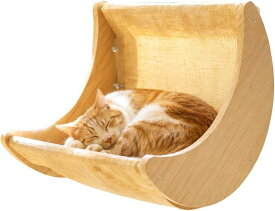 窓辺でくつろぐ猫 ハンモック 木製 強力吸盤 キャットベッド 日向ぼっこ 室内用 ねこ (A, 横幅約24cm　開口部約39cm)