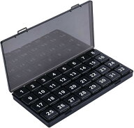 ピルケース 1か月用 マンスリー 飲み忘れ防止 数字入り 仕分け 32格 (ブラック, 28x15x2.6cm)