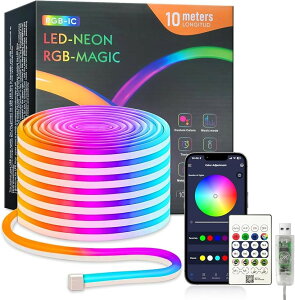 LED�l�I�����C�g USB���d RGBIC �`���[�u���ԐڏƖ� ���y���� 256�F�A�v������ �����悤�ȓ��F���� �h�� IP65 ���@�̃J���[���C�g �e�[�v���C�g �����p �ȒP���t�� (RGBIC 1600���F, 10���[�g��)