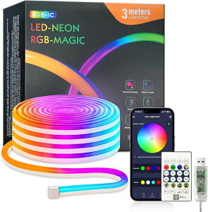 LED�l�I�����C�g USB���d RGBIC �`���[�u���ԐڏƖ� ���y���� 256�F�A�v������ �����悤�ȓ��F���� �h�� IP65 ���@�̃J���[���C�g �e�[�v���C�g �����p �ȒP���t�� (RGBIC 1600���F, 3���[�g��)