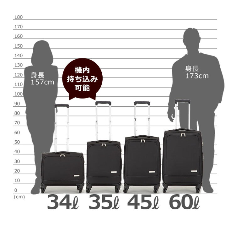 楽天市場】プラスワンラゲッジ 中型 Mサイズ 2〜5泊用 45Lジッパー 