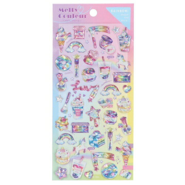 楽天市場 ツヤツヤぷっくりホログラムグミシール シールシート メルティクルール レインボー Q Lia Decoシール かわいい メール便可 マシュマロポップ ガールズ雑貨通販マシュマロポップ