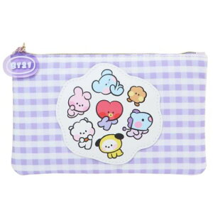 ペンケース BT21 minini フラットポーチ ギンガムチェック LINE FRIENDS カミオジャパン コスメポーチ 化粧ポーチ 商品 メール便可 マシュマロポップ