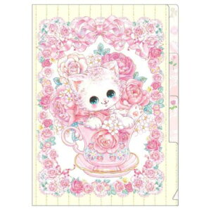 ポケットファイル 飴ノ森ふみか 3ポケットA5クリアファイル ティータイムローズ クローズピン おしゃれ文具 ガーリーイラスト メール便可 マシュマロポップ