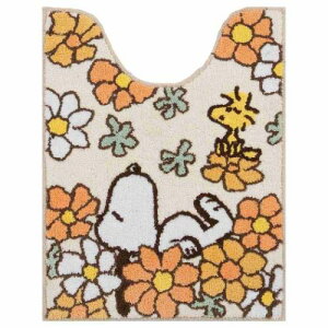 トイレ用品 スヌーピー ロングトイレマット 花いっぱい オレンジ ピーナッツ センコー 大人 かわいい マシュマロポップ