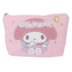 コスメポーチ マイメロディ サガラ刺繍フラットポーチ 50th Anniversary サンリオ ヤスダ通商 化粧ポーチ 小物入れ メール便可 マシュマロポップ