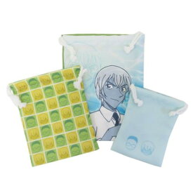 巾着袋 名探偵コナン 3P巾着 きんちゃくポーチ3枚セット 安室＆風見 リーフ＆ウォーターシリーズ 少年サンデー マリモクラフト 小物入れ アニメメール便可 マシュマロポップ