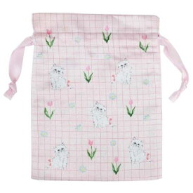 巾着袋 利光春華 サテン巾着 tulip cat Green Flash きんちゃくポーチ 小物入れ メール便可 マシュマロポップ