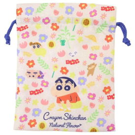 【ポイント10倍 & クーポン！】巾着袋 クレヨンしんちゃん トラベル巾着 フラワー ベージュ スモールプラネット 旅行仕分け袋 アニメメール便可 マシュマロポップ