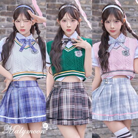 [正規品](即納)コスプレ セーラー ブレザー 制服 緩苺 チェック柄 ミニスカート JK カチューシャ ベスト リボン 女子高生 ニーハイソックス スクールガール コスチューム 衣装 仮装 レディース cosplay costume マリームーン malymoon【9966】