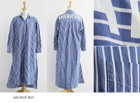 【2019AW】【送料無料】AMERICANA×MMN【別注アイテム】アメリカーナバックロゴストライプシャツワンピースASO-318GB【RCP】