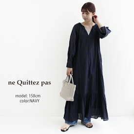 ＼Calne to Calera SALE／【40％OFF】ne quittez pas ヌキテパ　COTTON DOBBY ST.SOLID NECK GATHER DRESS 010442GL4【RCP】2024SS