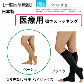 ＜楽天マラソン P2倍！！＞＼2個購入で50円OFF／ 医療用ストッキング 日本製 【着圧ストッキング】アンシルク3 強圧 つま先なし SS S M L LL ハイソックス 着圧 靴下 レディース 着圧 ソックス 着圧靴下 快適シェイプ 引き締め 綿 冷房対策 綿混 美脚 浮腫み むくみ