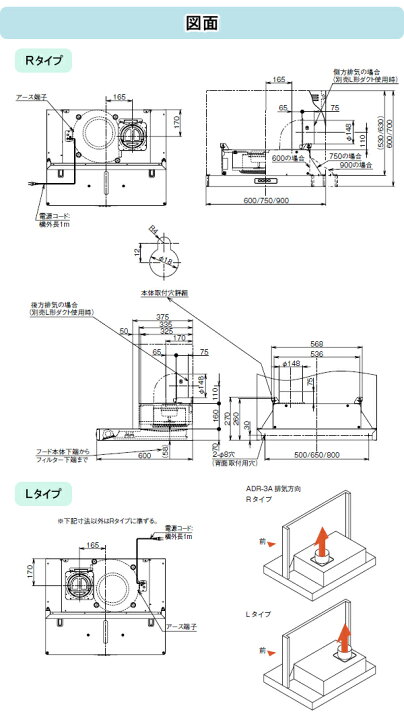 楽天市場】富士工業 レンジフード シロッコファン○間口600mmADR-3A 