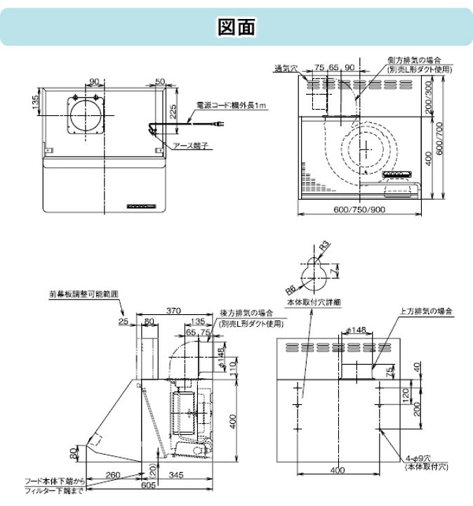 楽天市場】富士工業 レンジフード シロッコファン○間口900mmBDR-3HL 