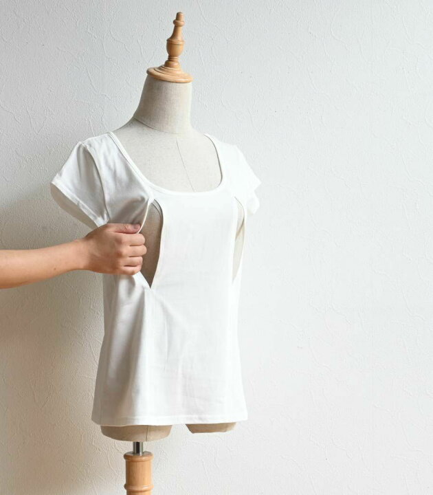 売り込み モーハウス インナー モーハウス シンプル穴あき 七分袖 授乳用インナー