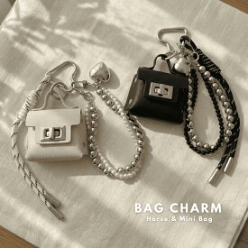 【★先着10名・14%OFF】バッグチャーム ミニバッグ ポーチ 韓国 おしゃれ じゃらじゃら チェーン キラキラ パール バッグアクセサリー ミニポーチ チャーム レディース 大人可愛い 高見え ブラック ホワイト