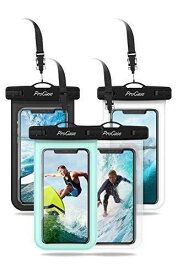 ProCase 防水ケース 防水ポーチ ドライバッグ 指紋認証対応 携帯防水ケース iPhone XS Max XR XS X 8 7 6S Plus， Samsung Galaxy S10 S10e S9 S8 + /Note 8 Pixel 3 HTC LG MOTO up to 6.0" -4個入り ブラック/白/緑/クリア