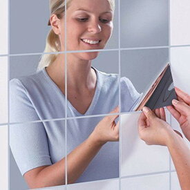 16枚 DIY 壁鏡 壁貼りシール 浴室 化粧 壁装飾ミラー 光るシール デコレーション ウォールステッカー インテリア鏡貼 安全 割れない鏡 四角形 15 x15cm 銀