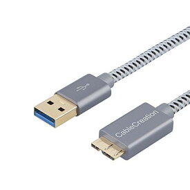 CableCreation USB 3.0 Type A to Micro USBケーブル スーパースピードショート編組USB 3.0 - Micro USBコード 外付けハードドライブ、HDカメラ、Samsung Note 3 / Galaxy S5 / N9000など対応 スペースグレー 0.3m 1ft