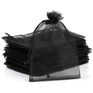 NALERオーガンジー 巾着袋 ジュエリー収納 サイコロ収納 黒 ブラック 無地 小分け袋 120枚入れ 10*15cm