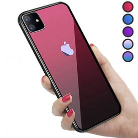 iPhone 11 ケース 強化ガラス 9H硬度加工 ガラスケース 薄型 6.1インチ 全透明グラデーション TPUバンパー 滑り止め 全面保護 ストラップホール付き 指紋防止 耐衝撃 レッド