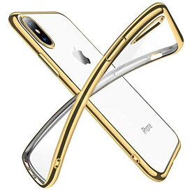 iPhone XS ケース クリア 透明 tpu シリコン メッキ加工 スリム 薄型 5.8インチ スマホケース 耐衝撃 黄変防止 一体型 人気 携帯カバー ゴールド