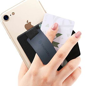 Sinjimoru スマホスタンド カード入れ、動画 視聴できるシリコンスタンド、落下防止 ハンドストラップ付きのカード収納できるiPhone・Android対応カードホルダー。シンジポーチB-GRIP Silicone ミッドナイトブルー