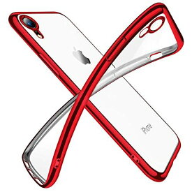 iPhone XR ケース クリア 透明 tpu シリコン メッキ加工 スリム 薄型 6.1インチ スマホケース 耐衝撃 黄変防止 一体型 人気 携帯カバー レッド