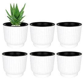 T4U 12CM プラスチック製 自己給水 プランター 植木鉢 ポット現代風装飾 家庭植物/多肉/花植物/ハーブ/サボテン 適用 ホワイト 6点セット Medium