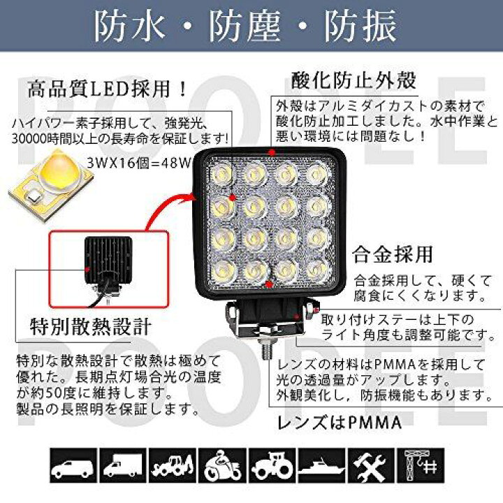 市場】LED 作業灯 24V 12V 広角 48W-ポーペ(POOPEE) 16連 LEDワークライト アウトドア 屋外作業 バギー オフロード トラック用品、車外灯 高輝度 高品質 省エネ 防水防塵 ホワイト 1個 : スマホケースのMOAセレクト 市場】LED 作業灯 24V 12V 広角 48W-ポーペ(POOPEE) 16連 LEDワークライト アウトドア 屋外作業 バギー オフロード トラック用品、車外灯 高輝度 高品質 省エネ 防水防塵 ホワイト 1個 : スマホケースのMOAセレクト