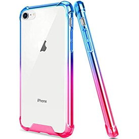 iPhone8 iPhone7 ケース iPhone 8 7 ケース クリアケース クリア グラデーション スマホケース バンパー 耐衝撃カバー 薄型 Qi充電対応 擦り傷防止 軽量 PC + TPU グラデーションケース 【OKB】 (iPhone 7/8, Blue Pink)