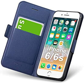 iphone6sケース iphone6ケース 手帳型 薄型 スマホケース PUレザー 全面保護 耐衝撃 カード収納 マグネット付き ストラップホール付き スタンド機能 シンプル おしゃれ (アイフォン6 ケース/アイフォン6s ケース ブルー) iphone6s/6